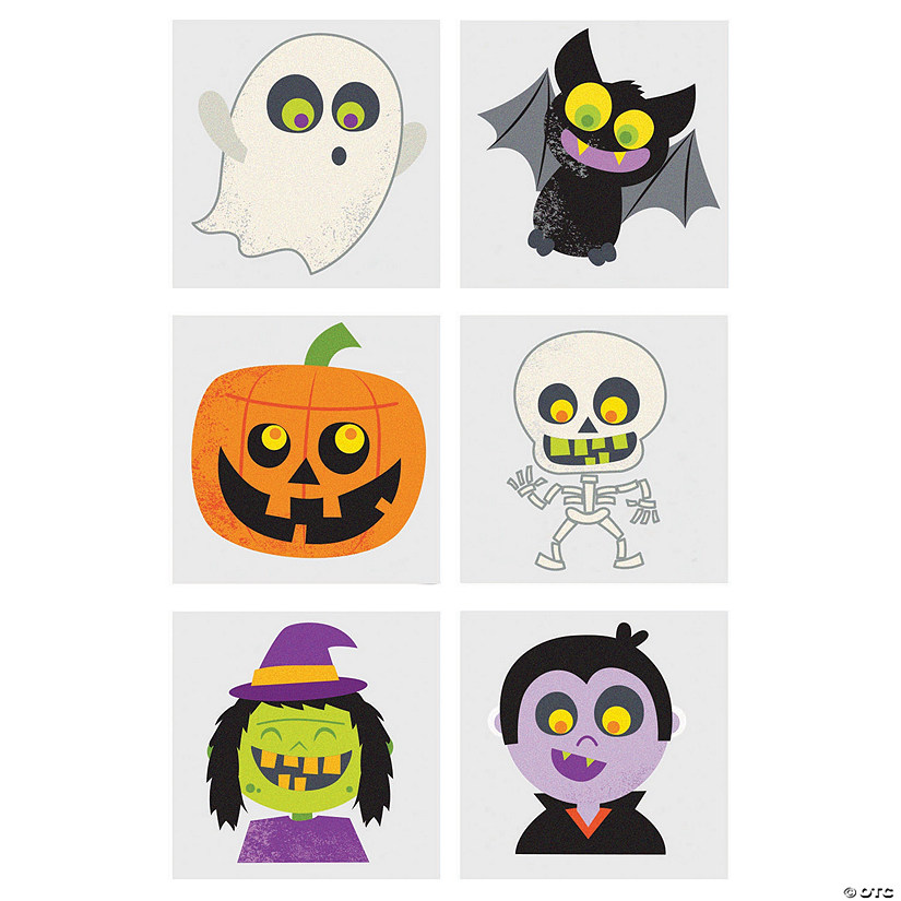 1 1/2" Bulk 72 Pc. Halloween Characters Glitter Temporary Tattoos Image