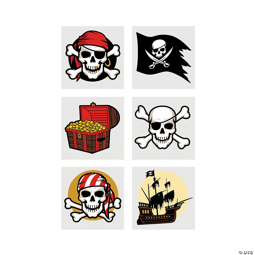 1 1/2" Bulk 72 Pc. Pirate Jolly Roger & Treasures Temporary Tattoos Image