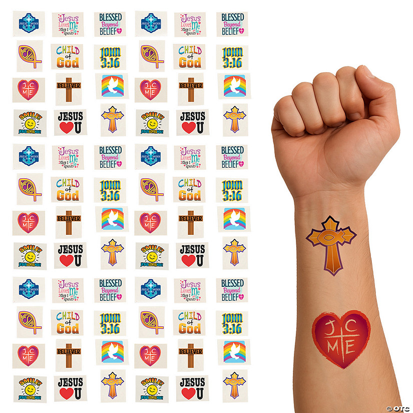 1 1/2" Bulk 72 Pc. Religious Inspirational Temporary Tattoos Image