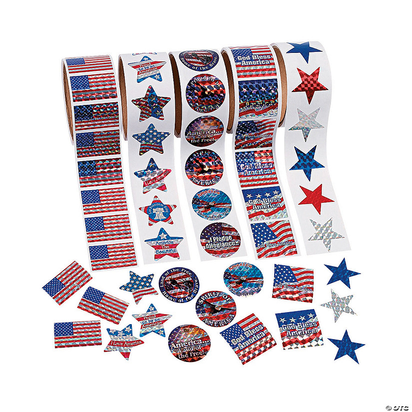 1 1/2" Bulk Classic Patriotic Paper Sticker Roll Assortment - 500 Stickers Image