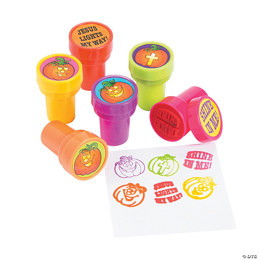 1 1/2" Christian Pumpkin Halloween Multicolor Plastic Stampers - 24 Pc. Image