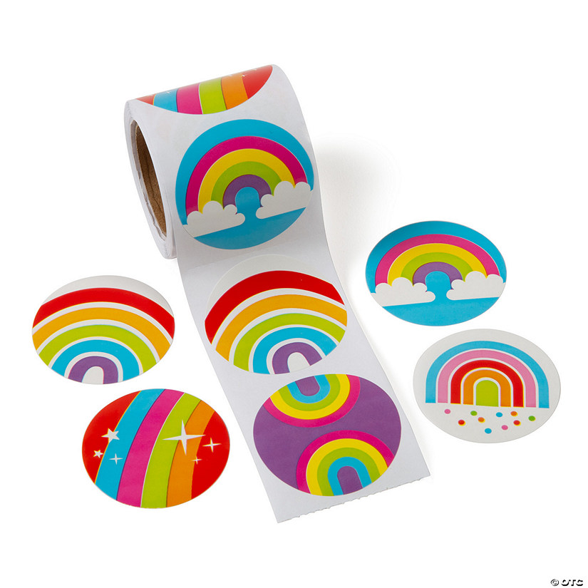 1 1/2" Colorful Rainbows Paper Sticker Roll - 100 Pc. Image