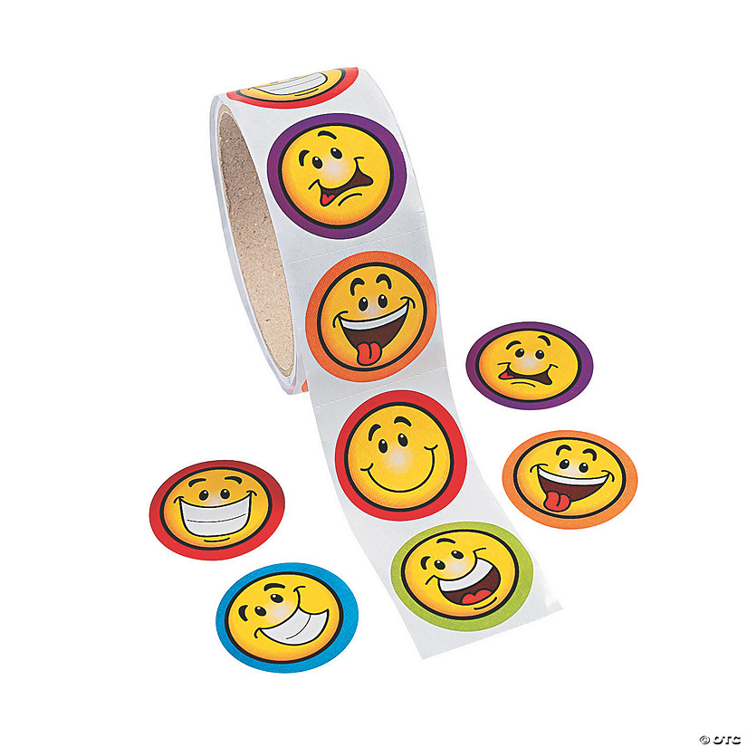 1 1/2" Goofy Smile Face Multicolor Paper Sticker Roll - 100 Pc. Image