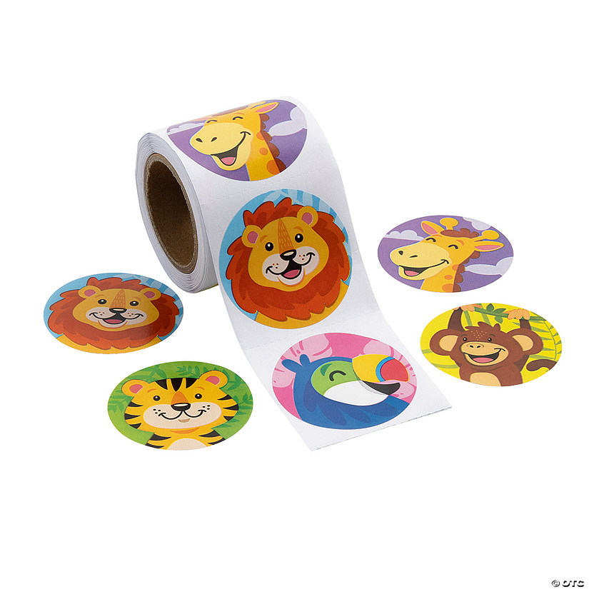 1 1/2" Happy Zoo Animal Multicolor Paper Sticker Roll - 100 Pc. Image