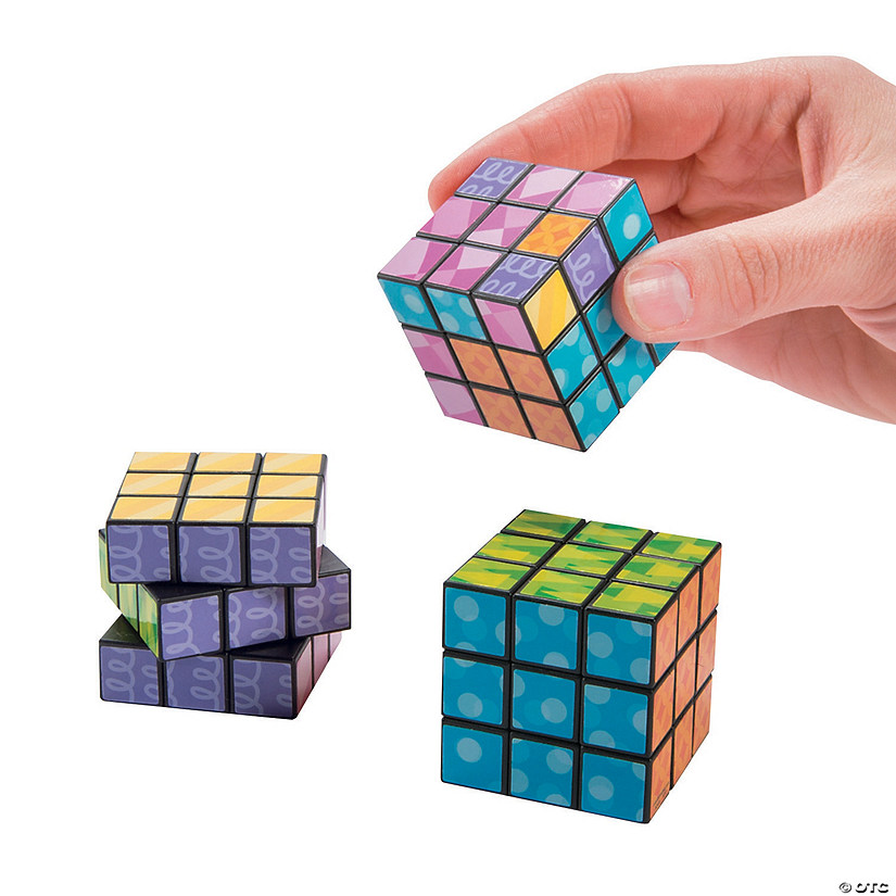 1 1/2" Mini Bright Printed Pattern Plastic Puzzle Cubes - 12 Pc. Image
