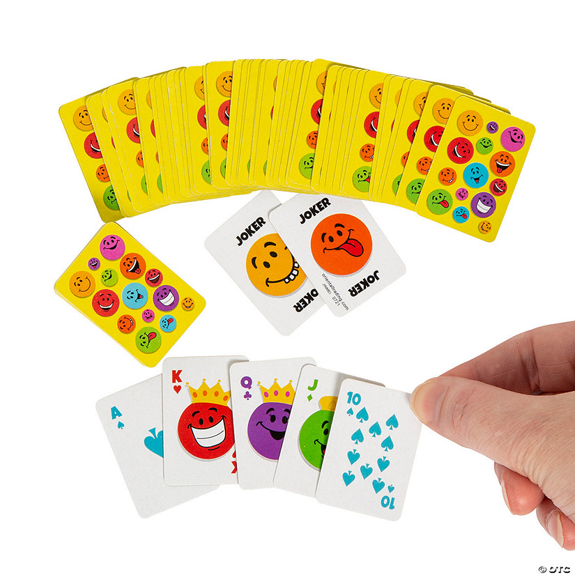 1 1/2" Mini Colorful Smile Face Paper Playing Card Decks - 12 Pc. Image