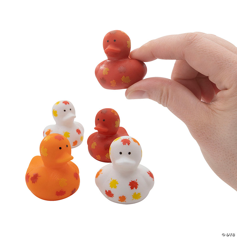 1 1/2" Mini Fall Leaf-Printed Multicolor Rubber Ducks - 24 Pc. Image