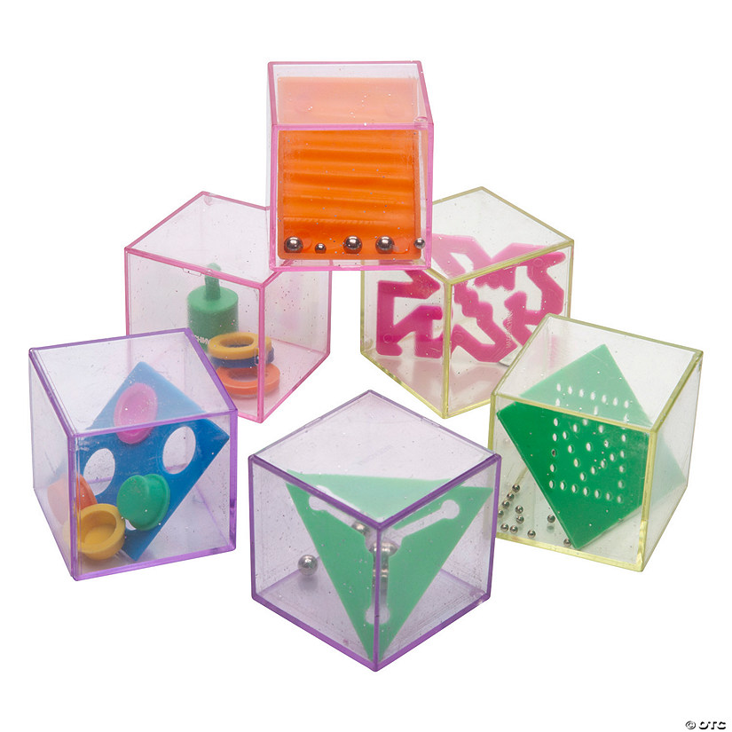 1 1/2" Mini Glitter Cube Clear Plastic Brain Teasers - 24 Pc. Image