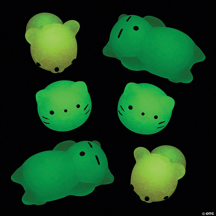 1 1/2" Mini Glow-in-the-Dark Rubber Mochi Squishies - 6 Pc. Image