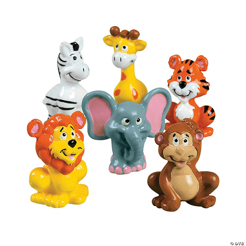 1 1/2" Mini Hippo, Monkey, Tiger & Parrot Zoo Animals - 12 Pc. Image