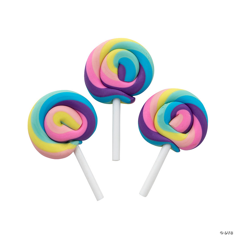 1 1/2" Mini Multicolor Lollipop-Shaped Rubber Erasers - 24 Pc. Image