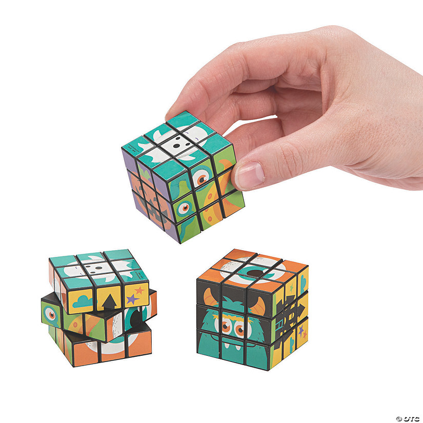 1 1/2" Mini Silly Monster Multicolor Plastic Puzzle Cubes - 12 Pc. Image