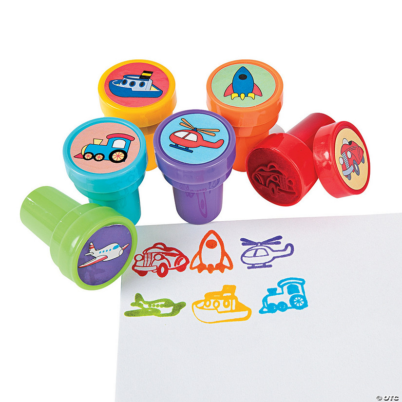 1 1/2" Modes of Transportation Multicolor Plastic Stampers - 24 Pc. Image