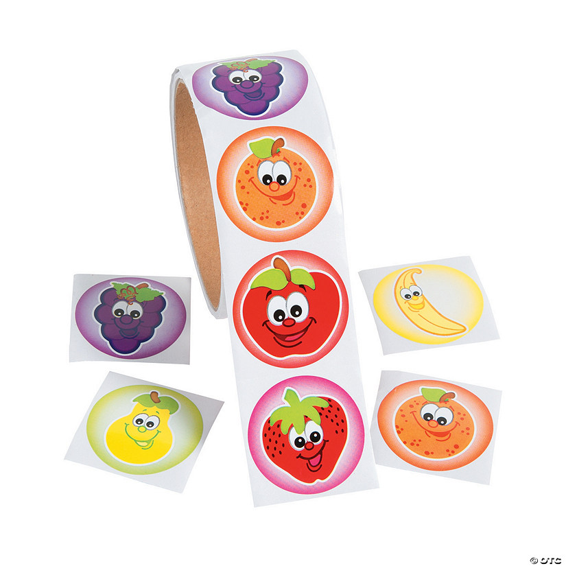 1 1/2" Multicolor Friendly Fruit Characters Paper Sticker Roll - 100 Pc. Image