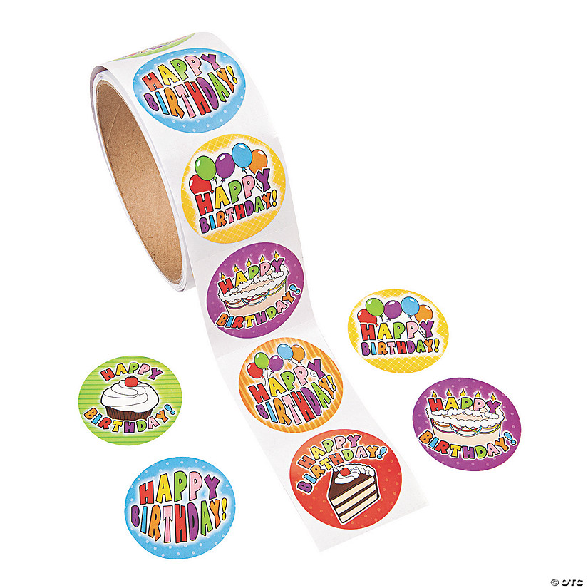 1 1/2" Multicolor Happy Birthday Sticker Roll - 100 Pc. Image