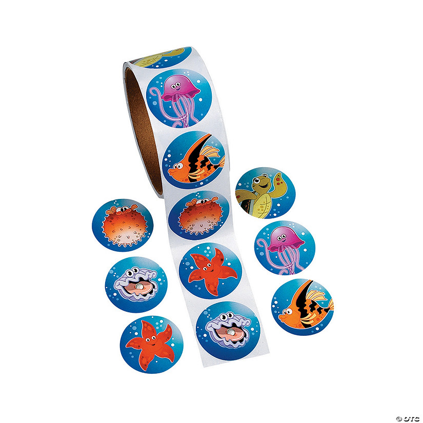 1 1/2" Multicolor Tropical Sea Creatures Paper Sticker Roll - 100 Pc. Image