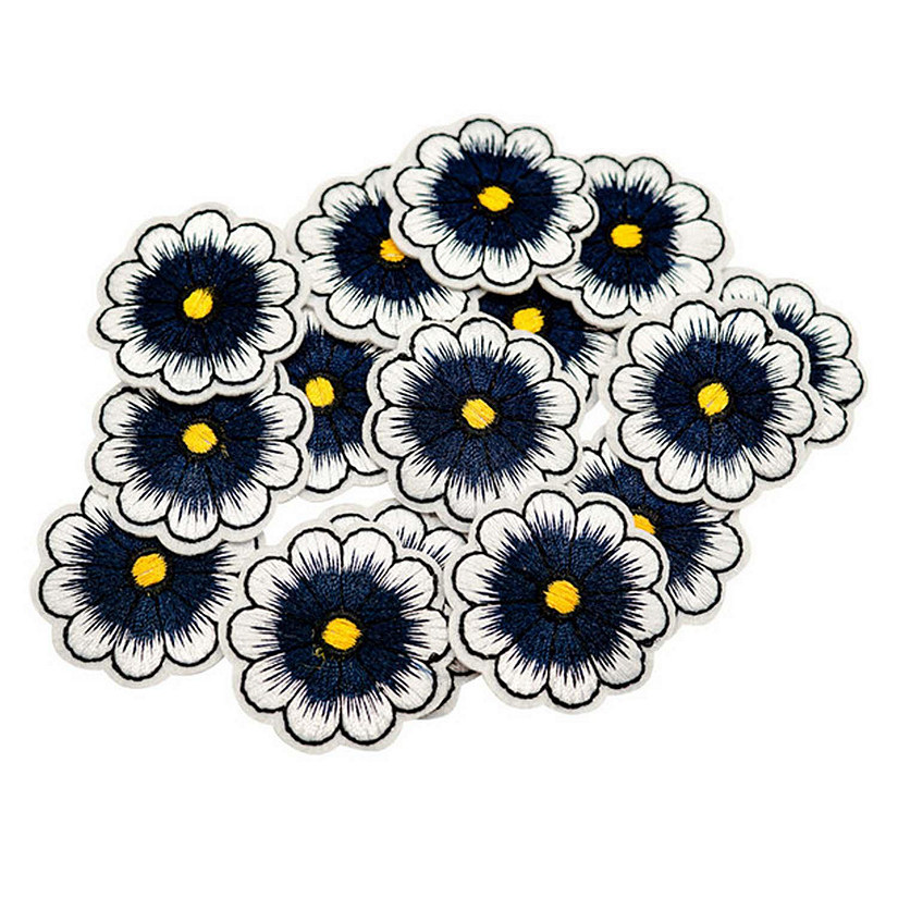 1 1/2" Navy Blue Daisy Flower Iron On Patch 72 Pack Image