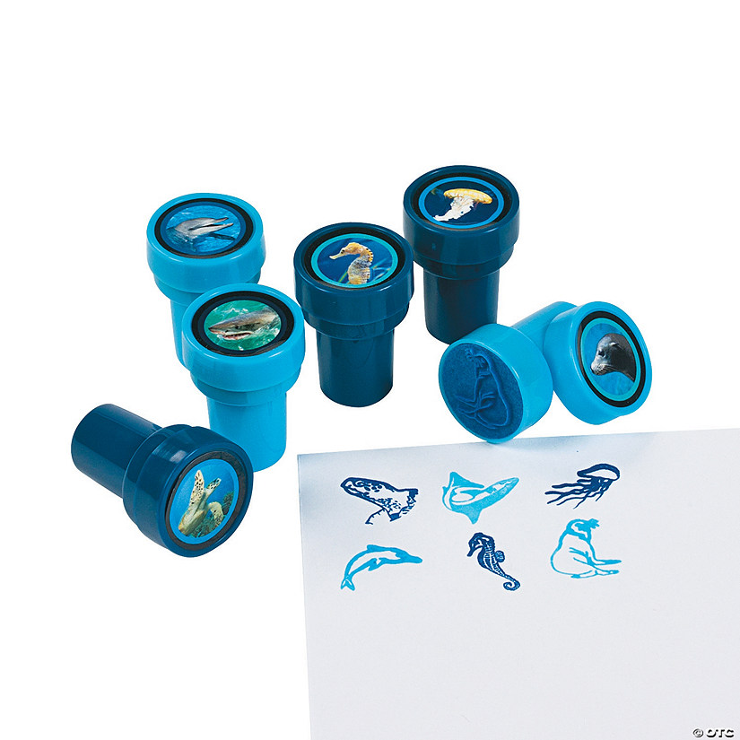 1 1/2" Ocean Life Light & Dark Blue Plastic Stampers - 24 Pc. Image