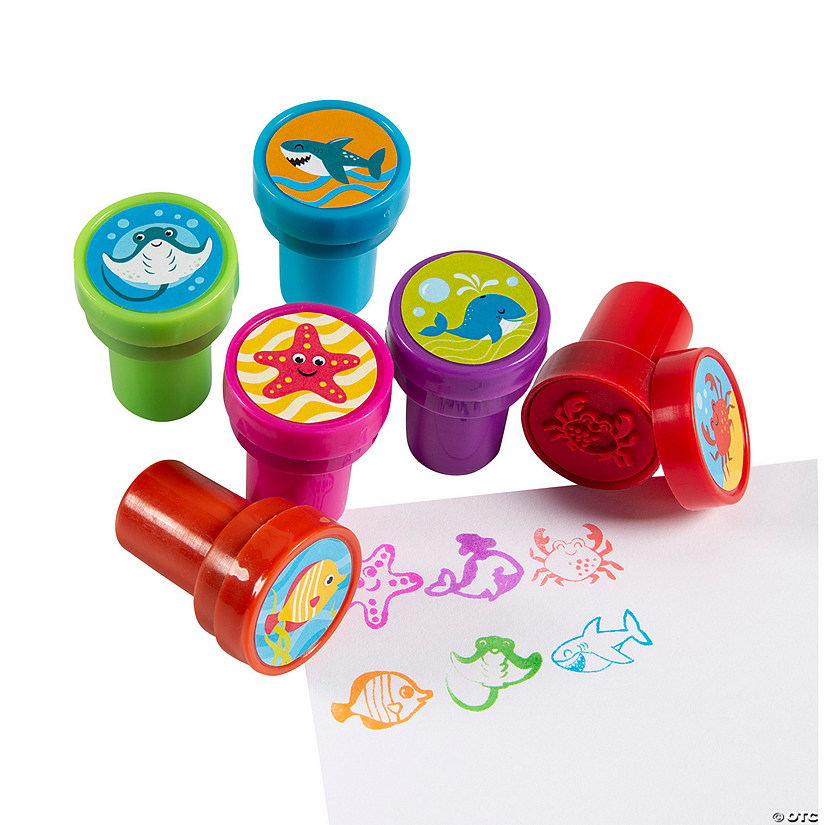 1 1/2" Ocean Life Self-Inking Bright Color Plastic Stampers - 24 Pc. Image