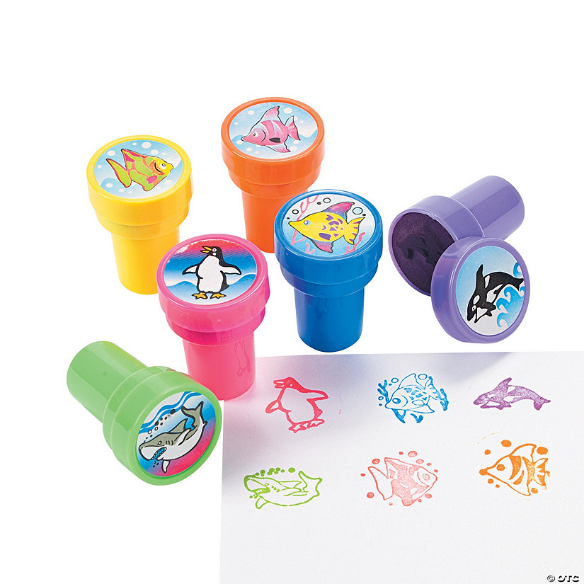 1 1/2" Ocean Life Self-Inking Bright Color Plastic Stampers - 24 Pc. Image