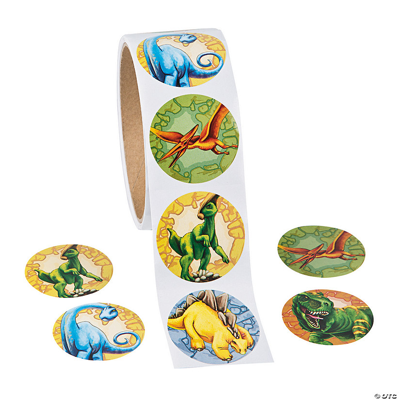 1 1/2" Prehistoric Dinosaur Multicolor Paper Stickers - 100 Pc. Image