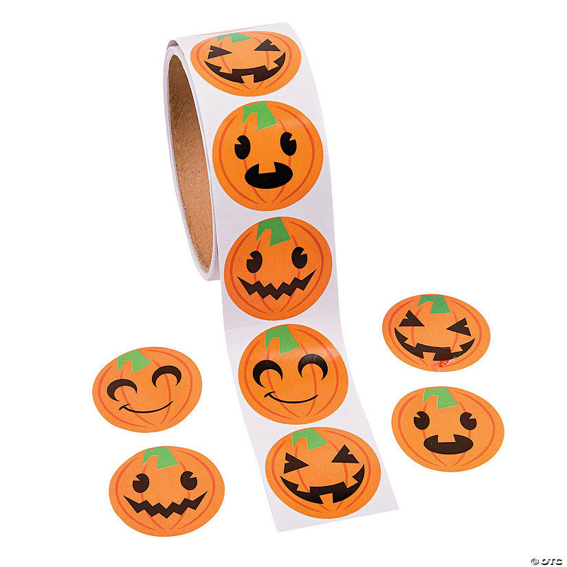 1 1/2" Pumpkin Jack-O'-Lantern Face Paper Sticker Roll - 100 Pc. Image