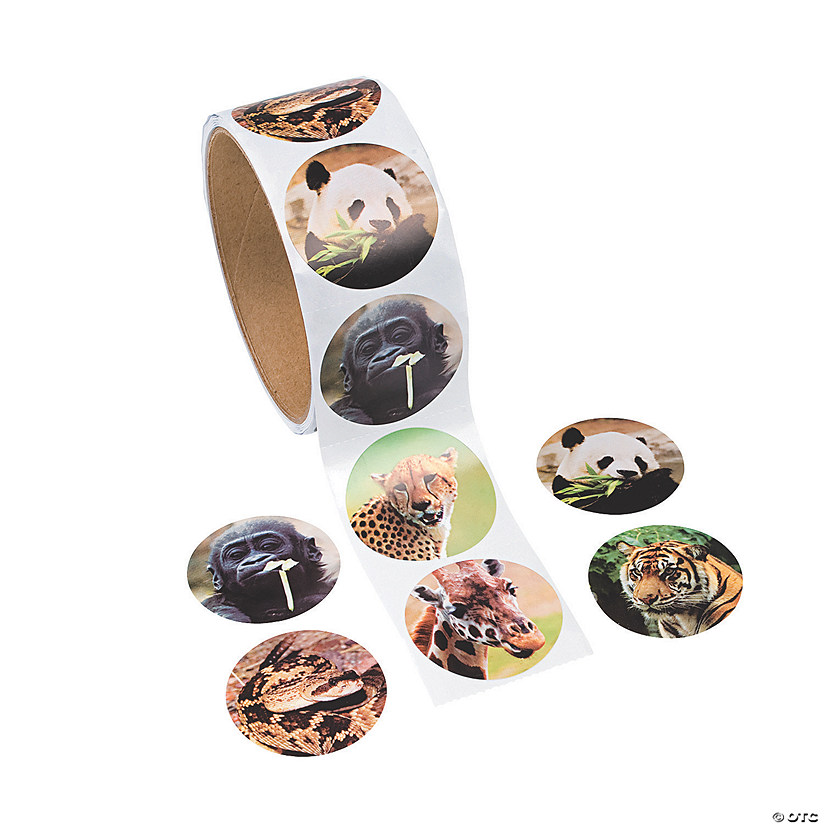 1 1/2" Realistic Zoo Animal Photo Paper Sticker Roll - 100 Pc. Image