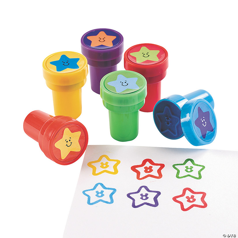 1 1/2" Smiley Star Self-Inking Bright Color Plastic Stampers - 24 Pc. Image