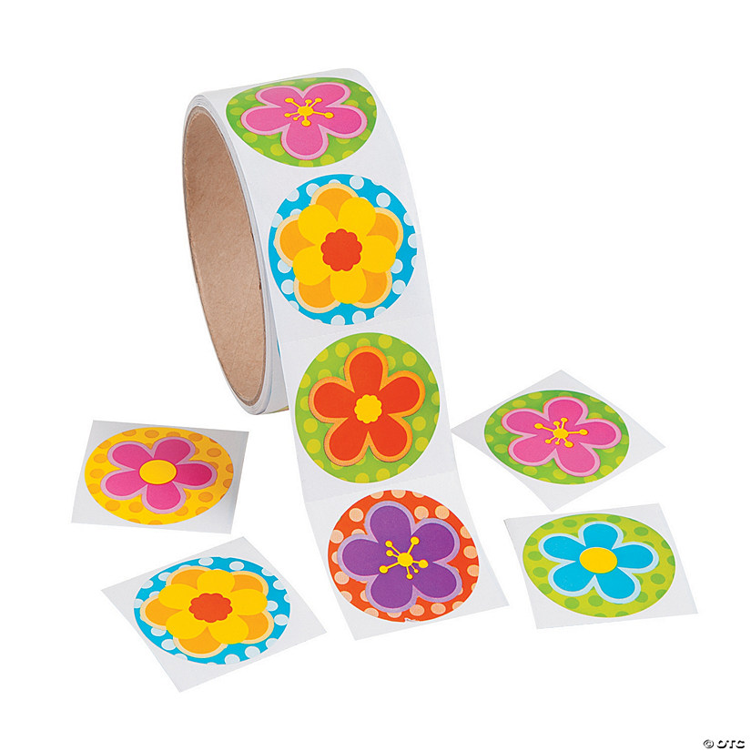 1 1/2" Spring Bright Flower Multicolor Paper Sticker Roll - 100 Pc. Image