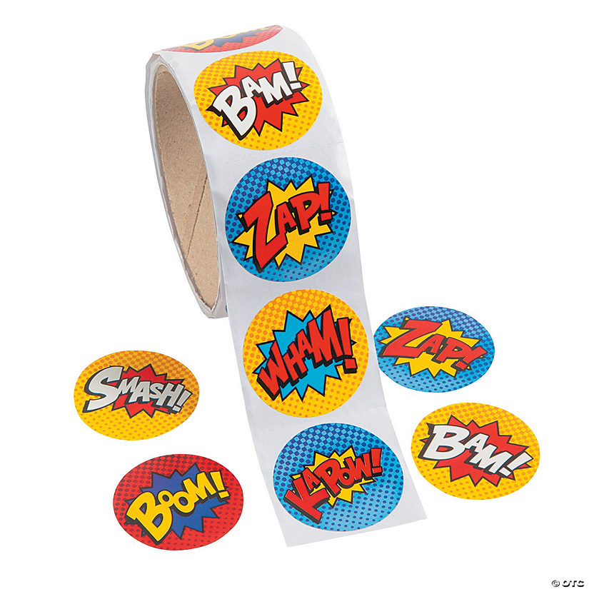 1 1/2" Superhero Comic Book Sound Effect Paper Sticker Roll - 100 Pc. Image