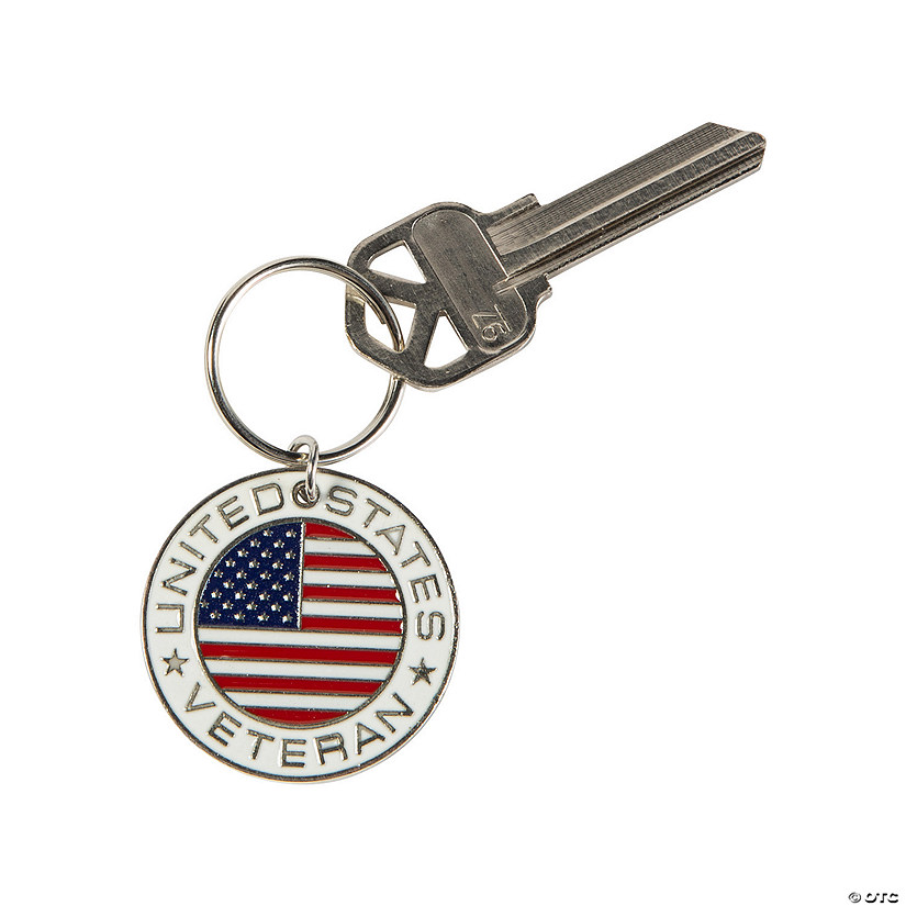 1 1/2" United States Veteran Flag Metal Keychains - 12 Pc. Image
