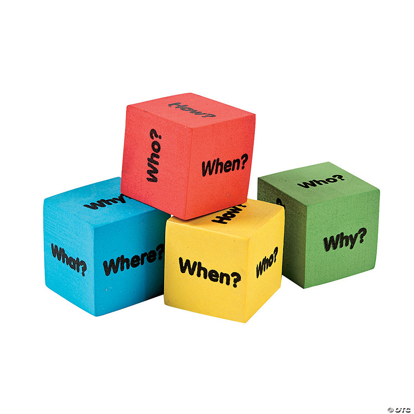 1 1/2" Who, What, Where, When, Why & How Question Foam Dice - 12 Pc. Image