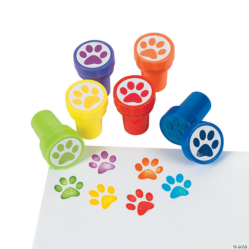 1 1/2" x 1" Bright Colors Paw Print Plastic Stampers - 24 Pc. Image