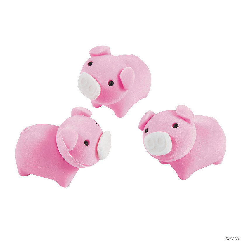 1 1/2" x 1" Cute Pig-Shaped Pink Rubber Erasers - 24 Pc. Image