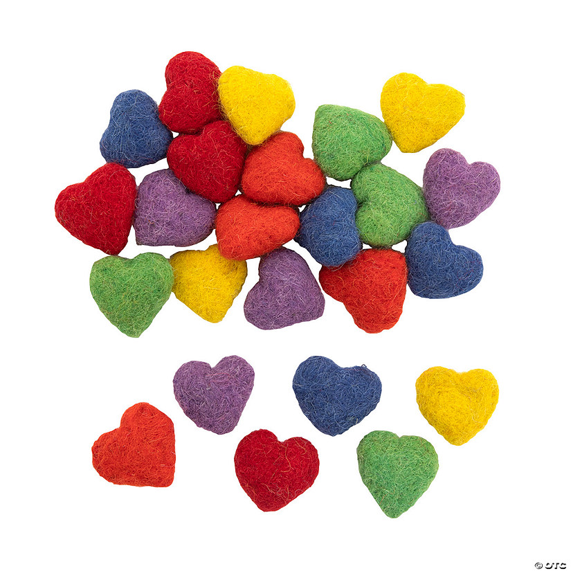 1 1/2" x 2" Classic Rainbow Solid Color Wool Felt Hearts - 24 Pc. Image