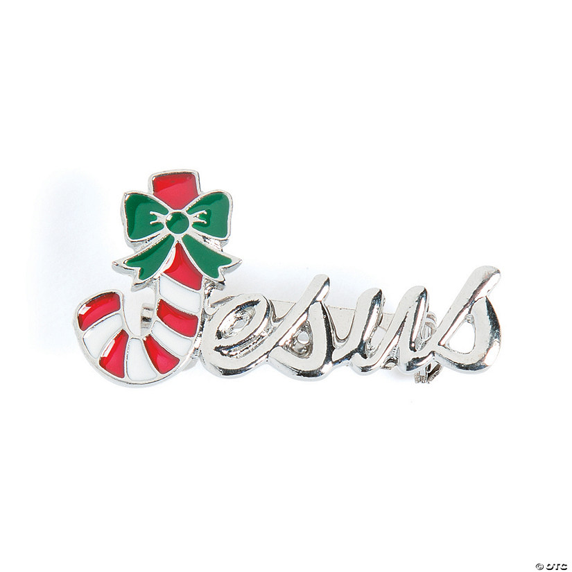 1 1/2" x 3/4" Candy Cane Jesus Metal Pins - 12 Pc. Image