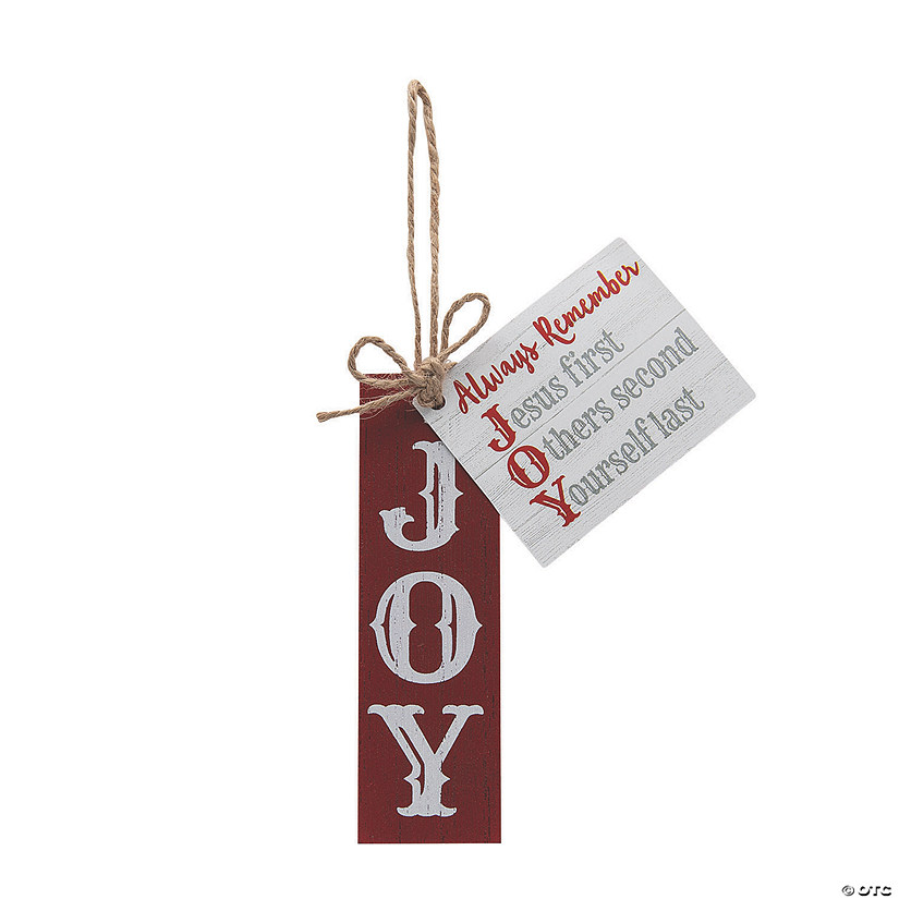 1 1/2" x 5" Joy Panel Wood Christmas Ornaments with Card - 12 Pc. Image