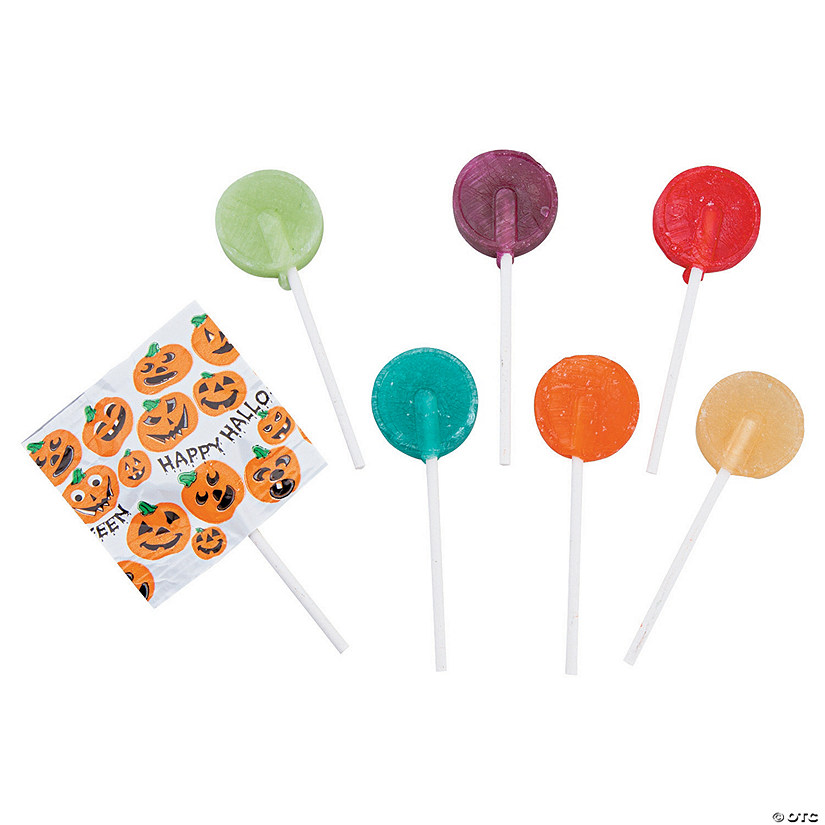 1 1/4" 1 lb. Happy Halloween Halloween Print Fruit Lollipops - 55 Pc. Image