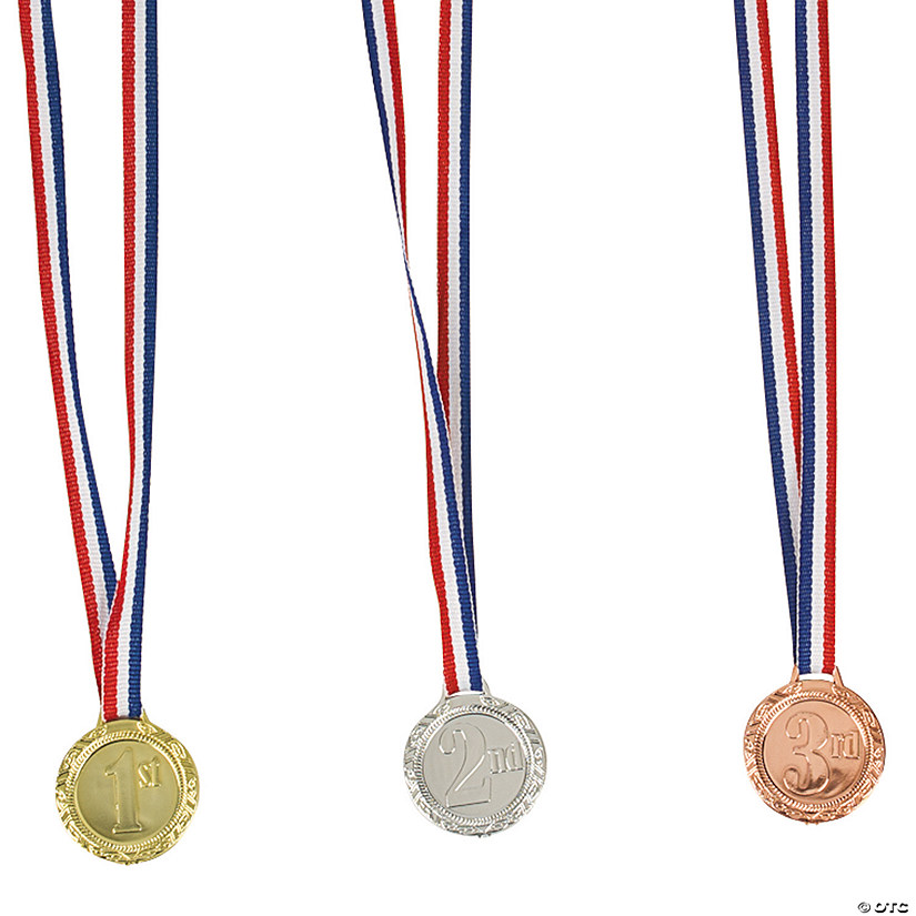 1 1/4" 1st, 2nd & 3rd Place Plastic Award Medals with Striped Ribbon - 12 Pc. Image