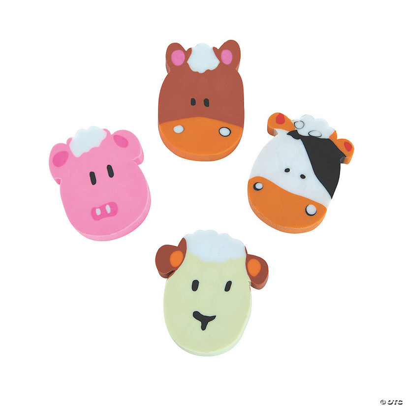 1 1/4" Assorted Farm Animal Rubber Erasers - 24 Pc. Image