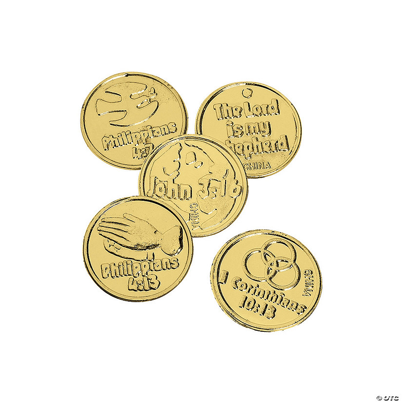 1 1/4" Bulk 144 Pc. Bible Verse Goldtone Plastic Coin Image