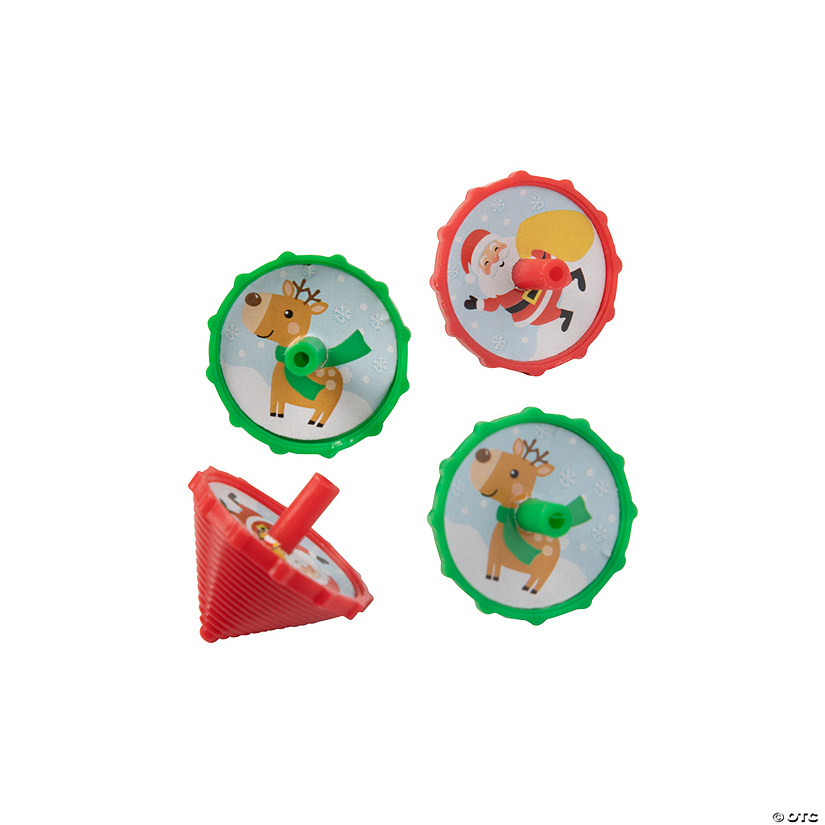 1 1/4" Bulk 48 Pc. Mini Christmas Santa & Reindeer Plastic Spin Tops Image