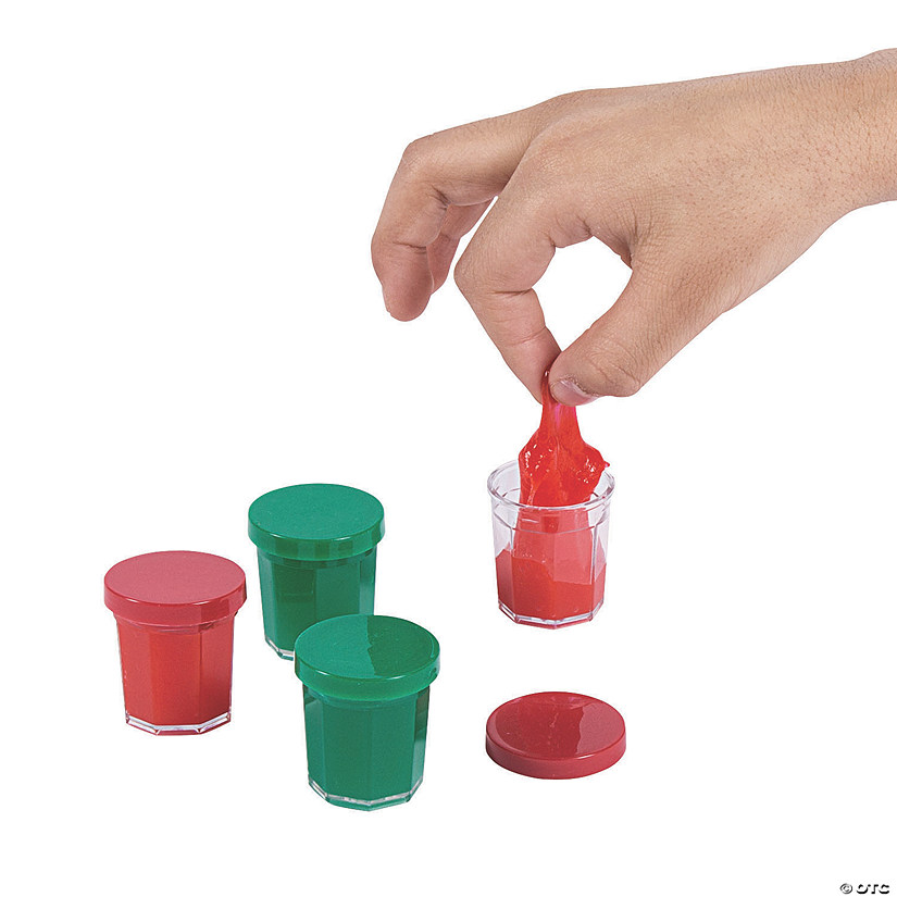 1 1/4" Bulk 48 Pc. Mini Red & Green Holiday Slime Containers Image