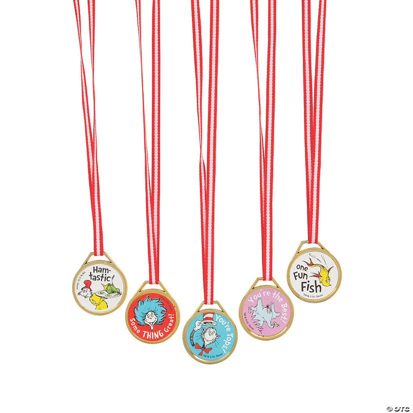 1 1/4" Bulk 50 pc. Dr. Seuss&#8482; Inspirational Sayings Plastic Award Medals with Ribbon Image