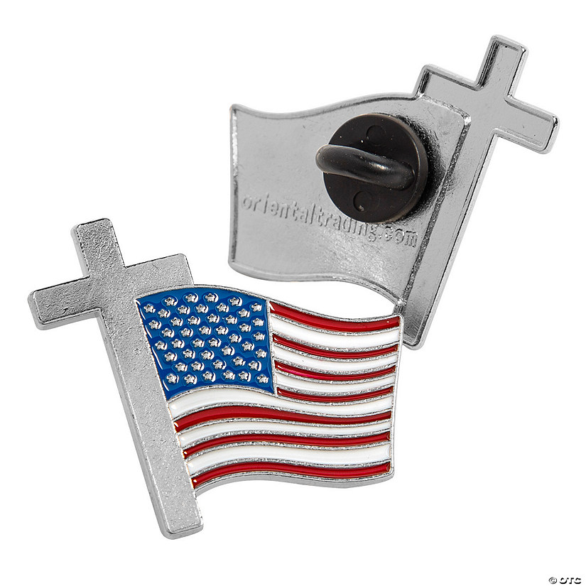 1 1/4" Cross with United States of America Flag Metal Pins - 36 Pc. Image