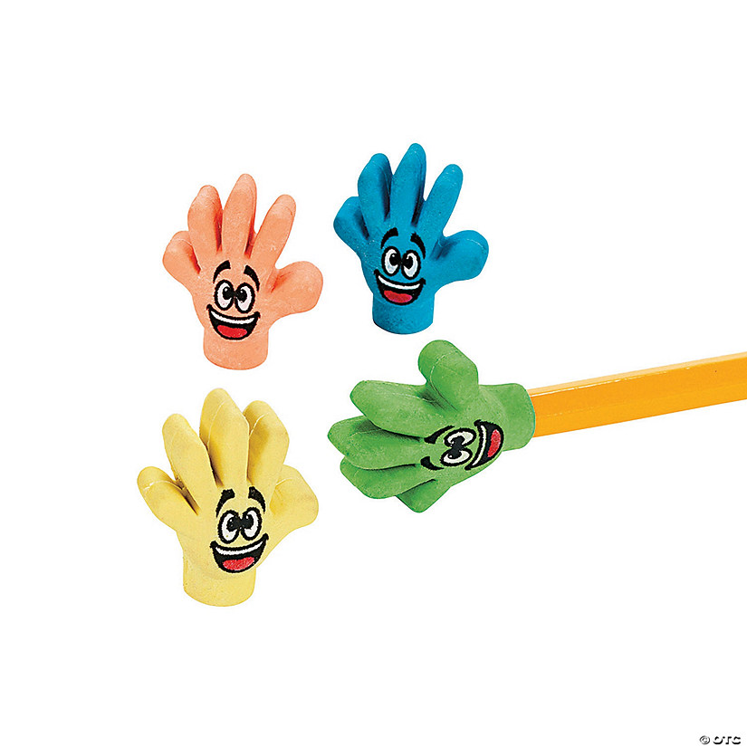 1 1/4" High Five Smile Face Rubber Pencil Top Erasers - 24 Pc. Image