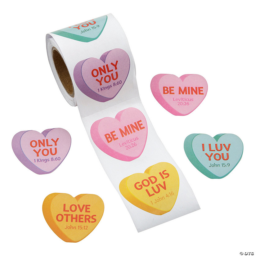 1 1/4" Religious Conversation Hearts Sticker Roll - 100 Pc. Image