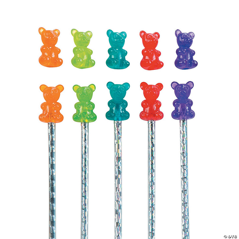 1 1/4&quot; Scented Gummy Teddy Bear Rubber Pencil Toppers - 24 Pc. Image