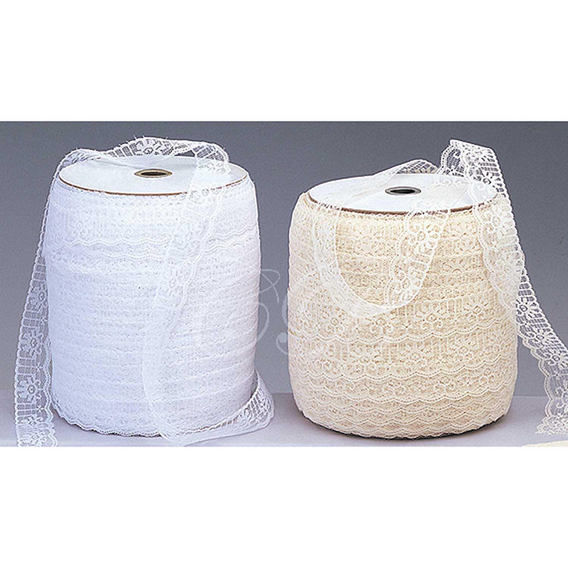 1 1/4" Wide x 400 Yards White Flat Lace Roll Image