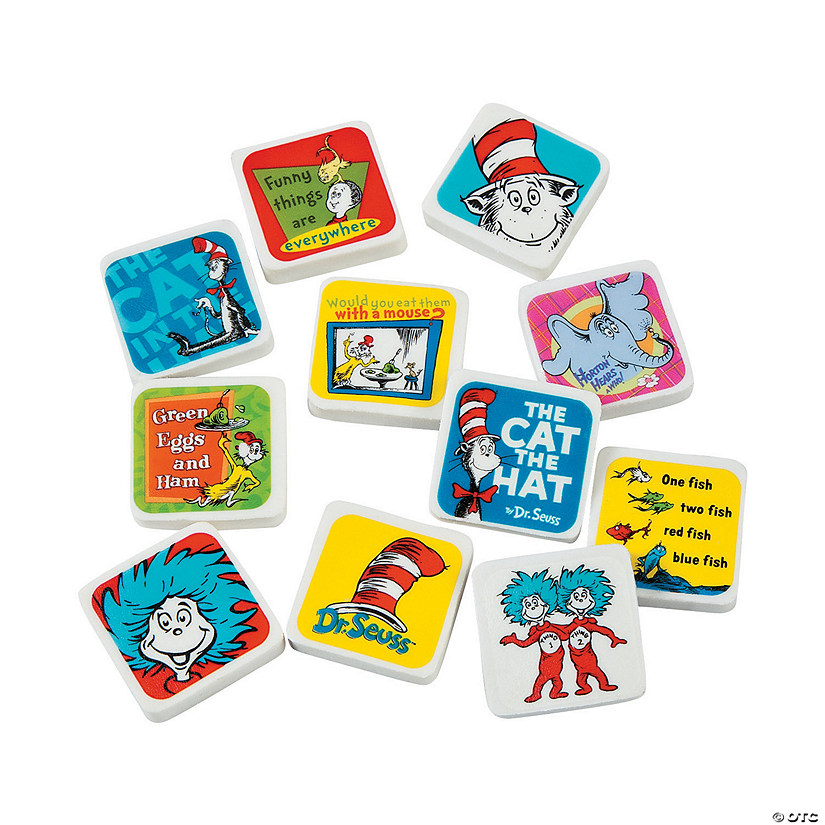 1 1/4&quot; x 1 1/4&quot; Bulk 60 Pc. Dr. Seuss&amp;#8482; Character Rubber Erasers Image